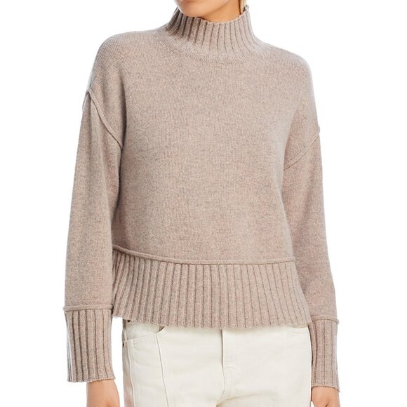 Aqua Cashmere Boxy Mock Neck Medium Beige Cashmere Sweater 2XL NWT - Picture 1 of 4